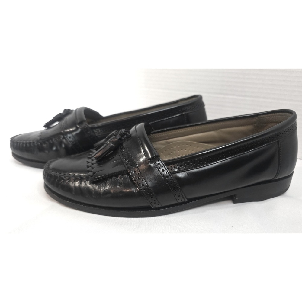 GH Bass Weejuns Mens 9.5 D Black Leather Kiltie Tassel Brogue Loafers Shoes